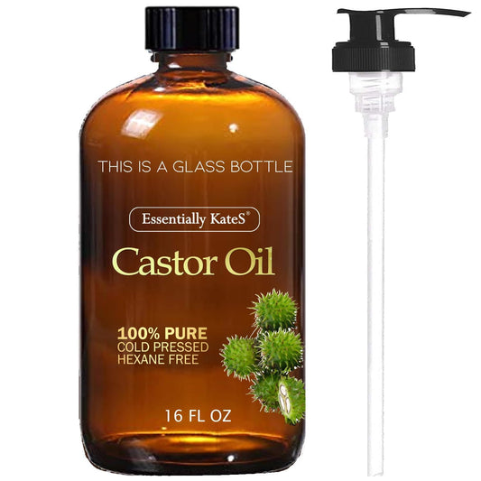 Castor Oil 16 Fl Oz (Glass Bottle) - Original Unrefine0% Pure and Natural, Cold Pressed, and Hexane-Free - Hair Oil, Body Oil