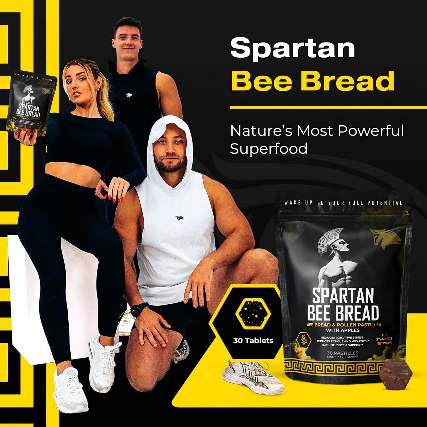 Spartan Bee Bread Chewables Natural Multivitamin | High Absorption Organic Bee Pollen & Honey | Fermented By Bees For Energy, Vitality, Sleep, Recovery, Immunity | Non GMO, Nothing Synthetic