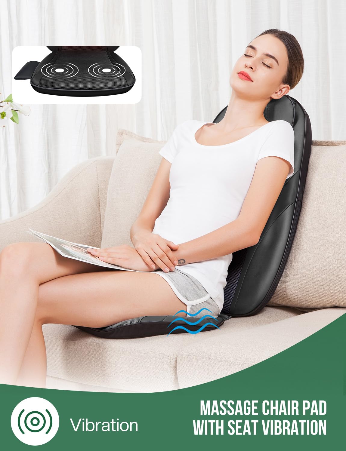 Snailax Shiatsu Massage Cushion with Heat Massage Chair Pad Kneading Back Massager for Home Office Seat use