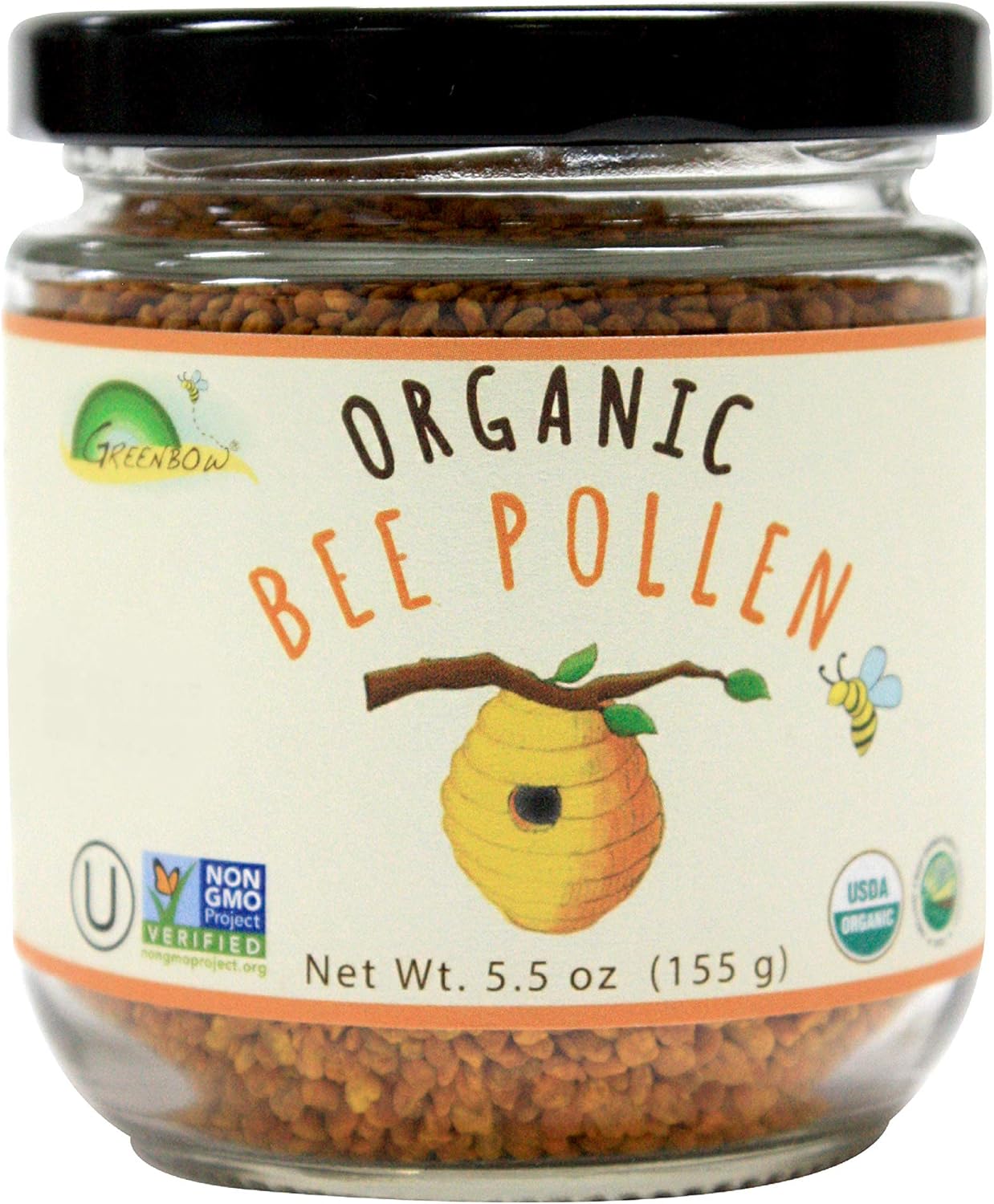 Greenbow Bee Pollen - 100% USDA Certified, Non-GMO, Halal, Kosher - Pure & Natural Superfood With Proteins, Vitamins & Minerals - Gluten Free - 155g