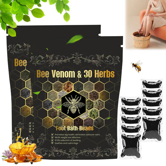 Bee Venom & 30 Herbs Firming Detox Foot Bath Beads, Bee Venom Detoxing Herbs Foot Soak Beads, Bee Venom Detox&Shaping Cleansing Foot Soak Beads, for Relaxing and Soothing Body Sore Tired (2 Pack)