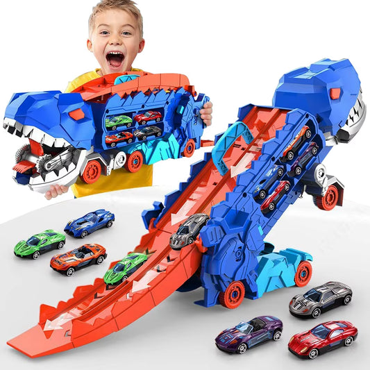 Folding Dinosaur Transporter Car: Exciting Competitive Racing Toy with Mini Car for Kids