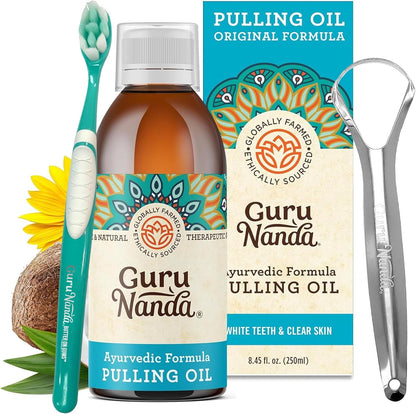 Original Oil Pulling with Tongue Scraper, Alcohol & Fluoride Free Mouthwash for Teeth & Gum Health & Fresh Breath (Unflavoured), 8.45 Fl Oz